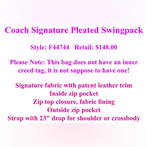 NWOT Coach black signature pleated fabric swing pack bag - Picture 13 of 13